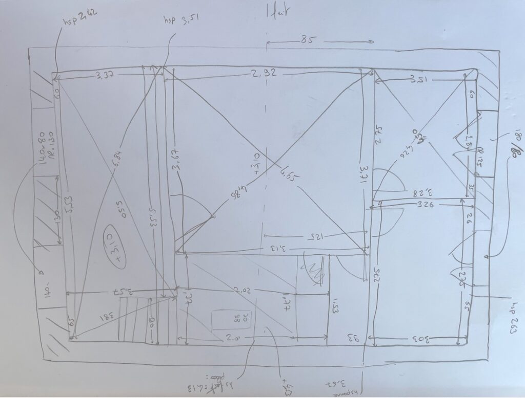 Croquis de relevé de cotes d’un logement existant