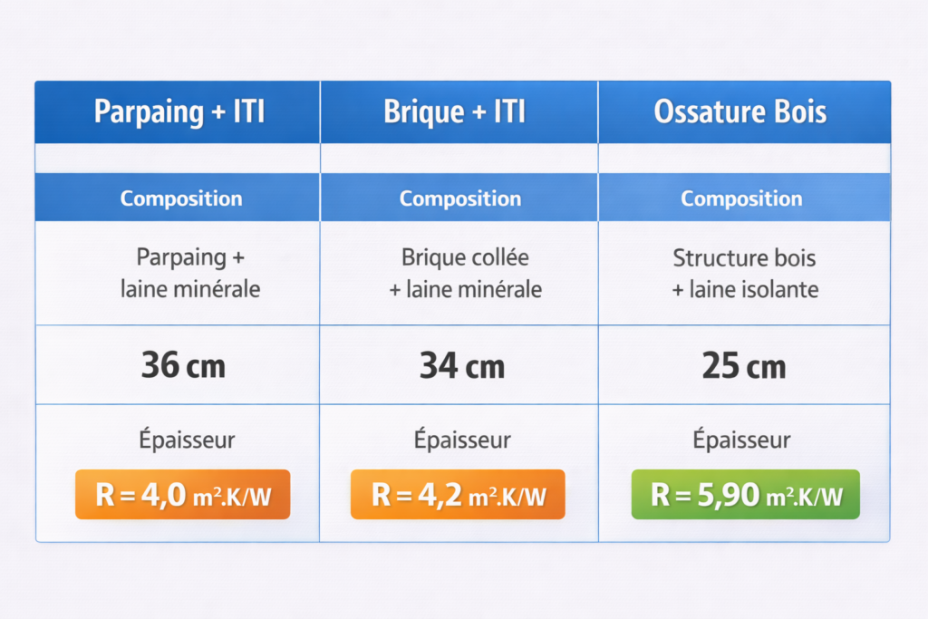 Tableau comparatif des isolations de murs en RE2020