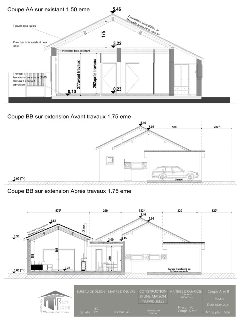 Exemple de plan de coupe PCMI 3 avec terrain naturel et hauteurs