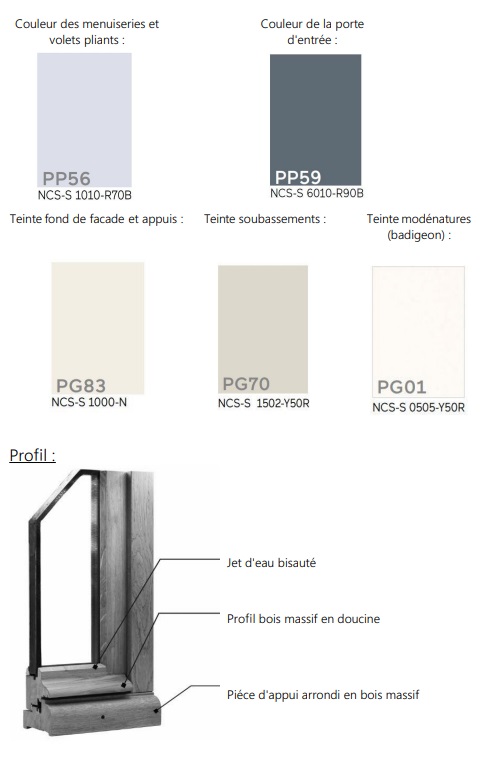 Extrait de notice PCMI 4 : nuancier des couleurs de façade et menuiseries